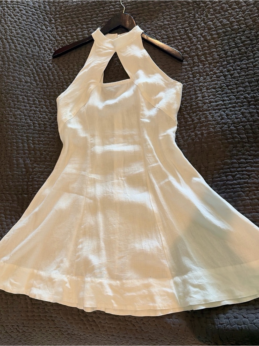 MENTI Greece White Linen Halter Dress Open Back Resort Mini Size S